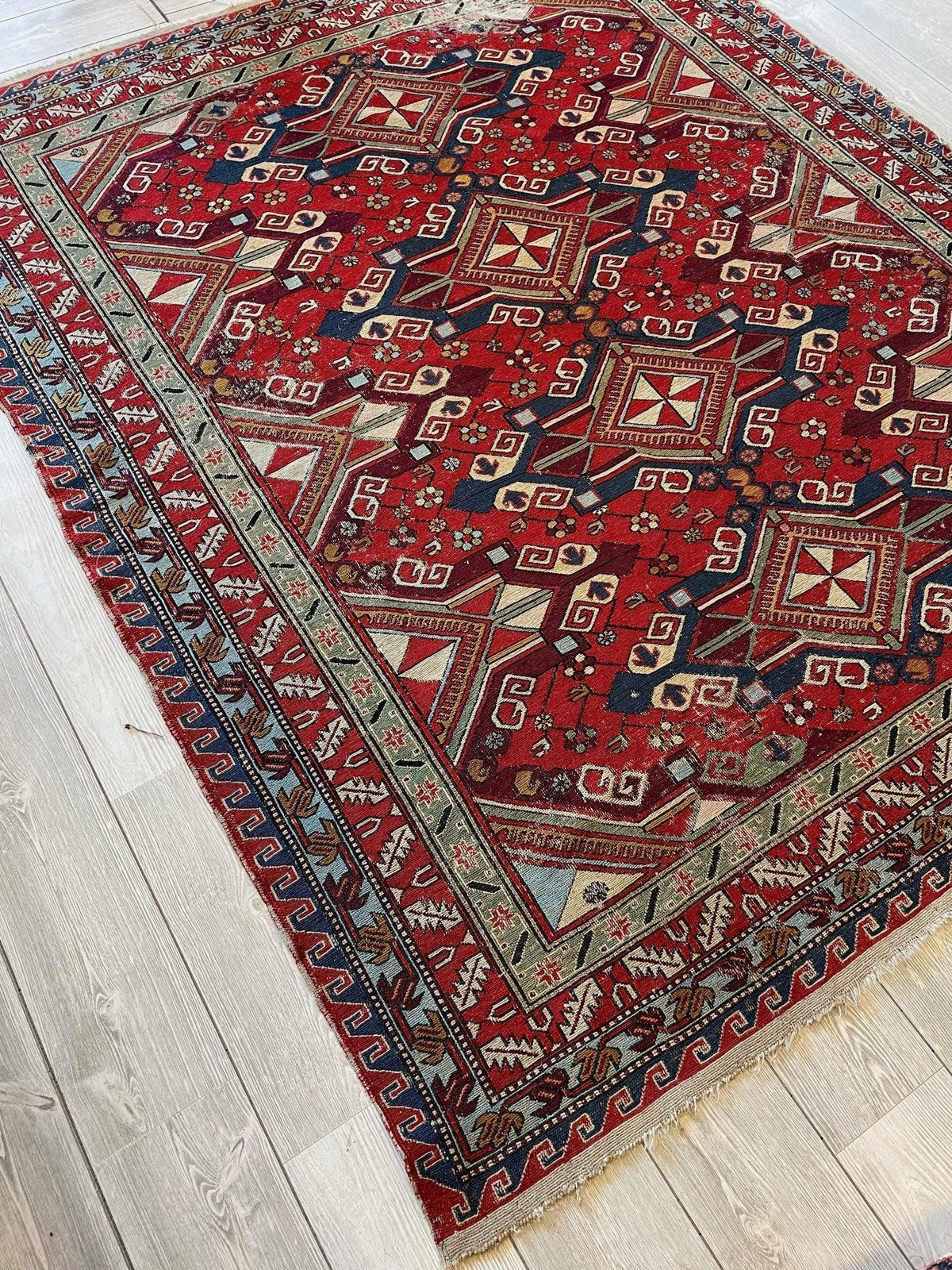 Antique Persian Soumak Rug 6'1" x 7'7", Hand-Woven Wool, 1920s, view 5