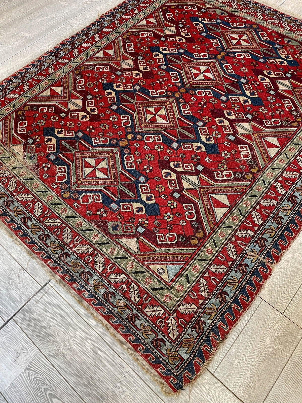 Antique Persian Soumak Rug 6'1" x 7'7", Hand-Woven Wool, 1920s, view 6