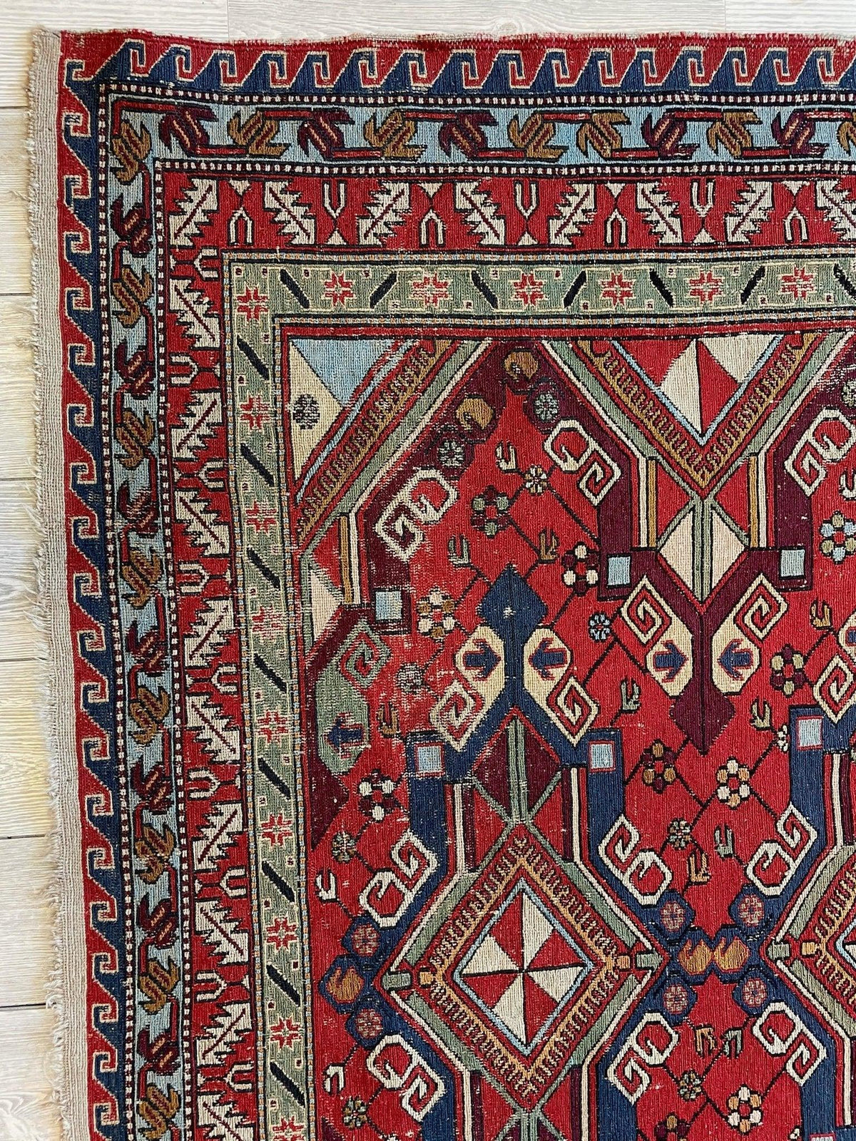 Antique Persian Soumak Rug 6'1" x 7'7", Hand-Woven Wool, 1920s, view 8