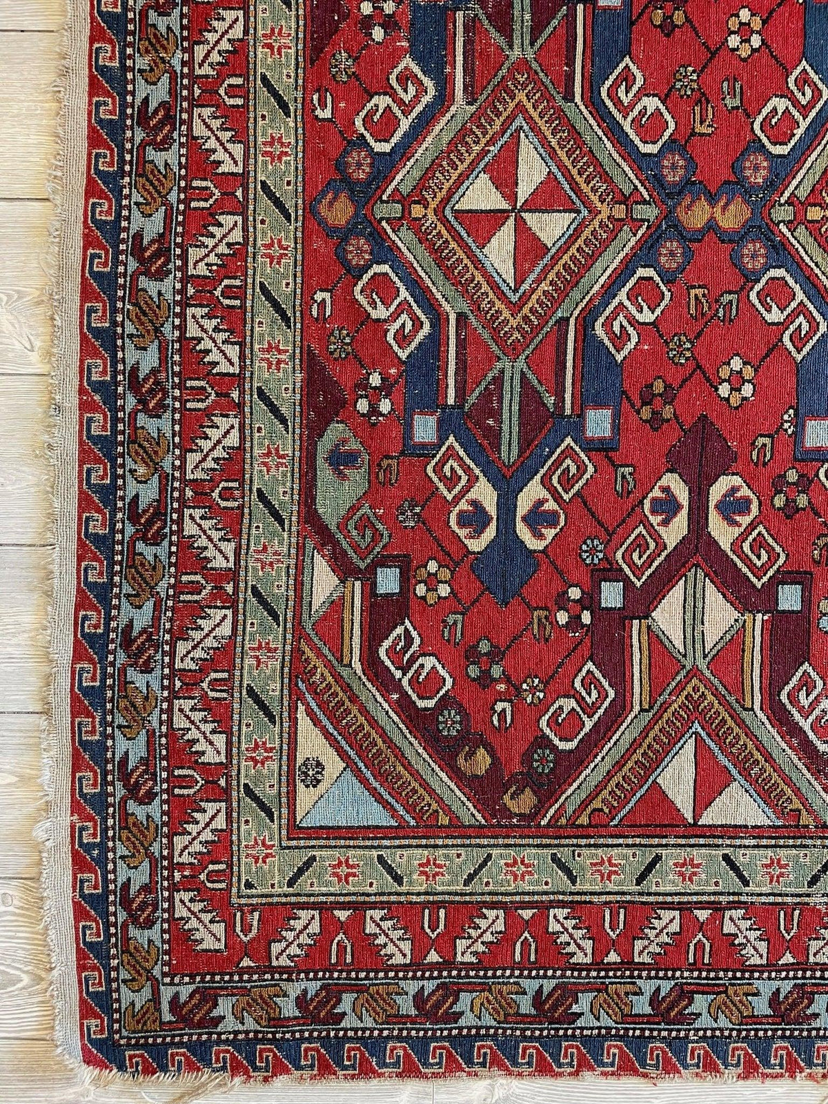 Antique Persian Soumak Rug 6'1" x 7'7", Hand-Woven Wool, 1920s, view 9