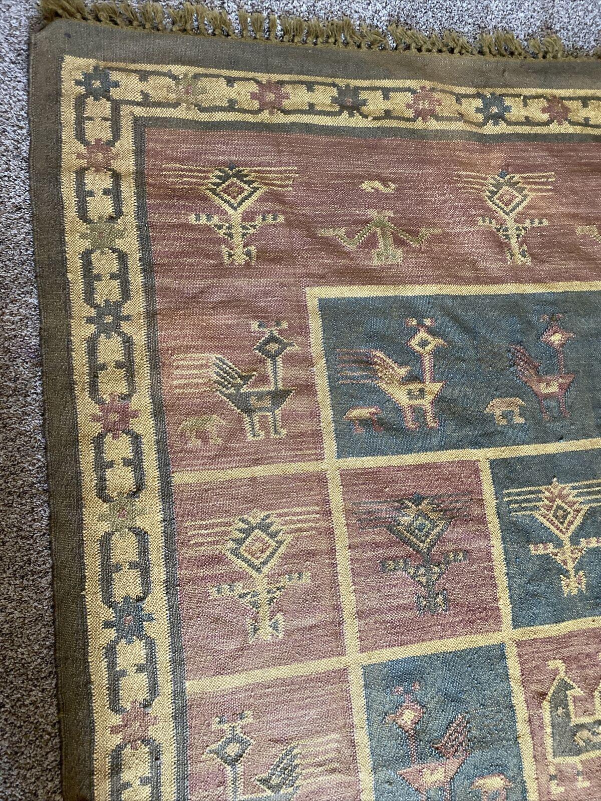 Indian Kilim Rug 6'5" x 9', Hand-Woven Wool, Beige, Blue & Cream, view 10