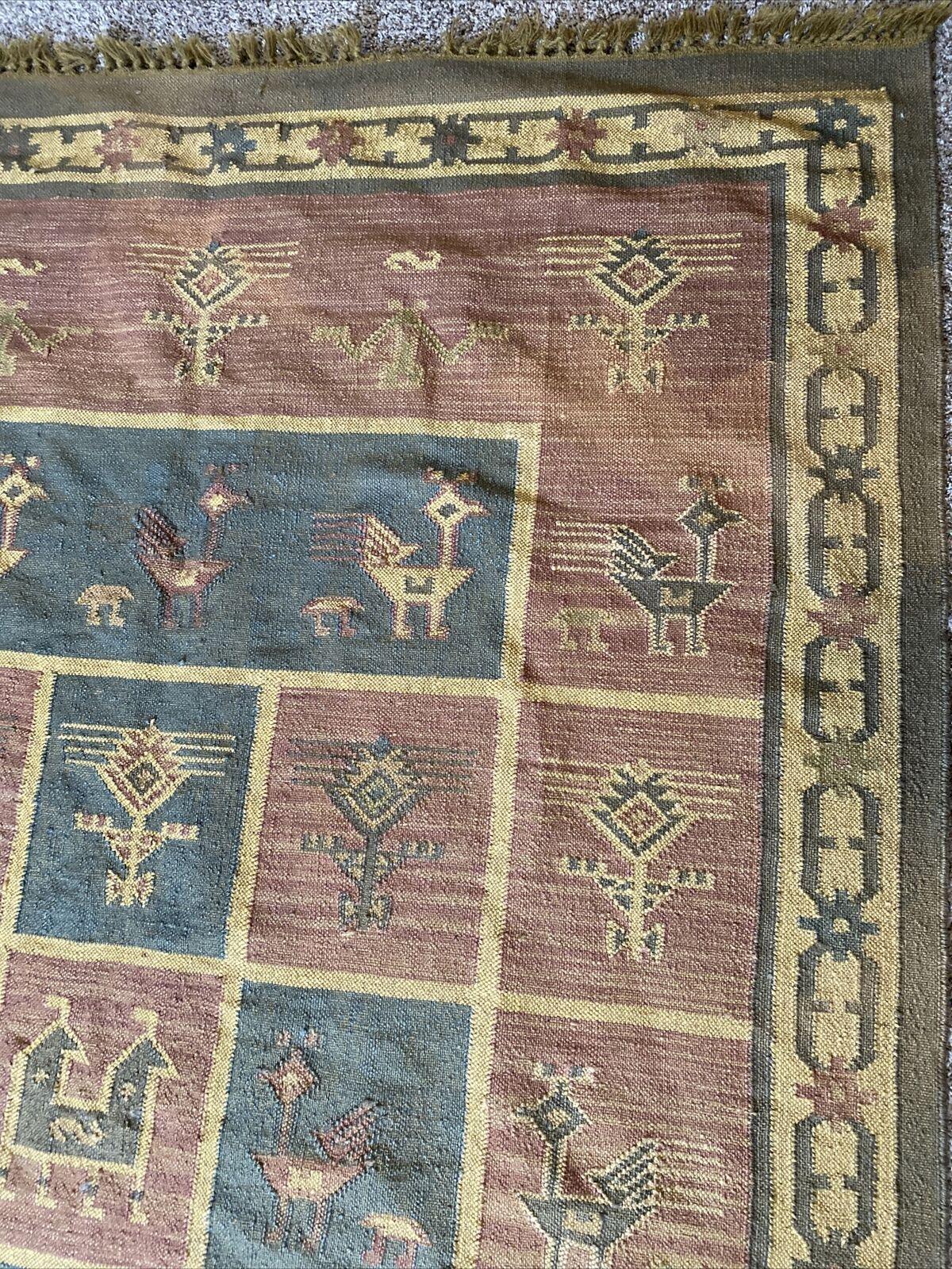 Indian Kilim Rug 6'5" x 9', Hand-Woven Wool, Beige, Blue & Cream, view 11