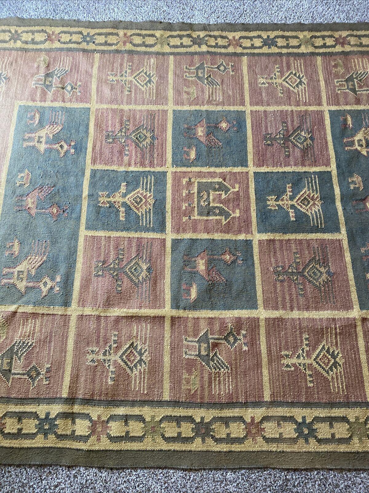Indian Kilim Rug 6'5" x 9', Hand-Woven Wool, Beige, Blue & Cream, view 12