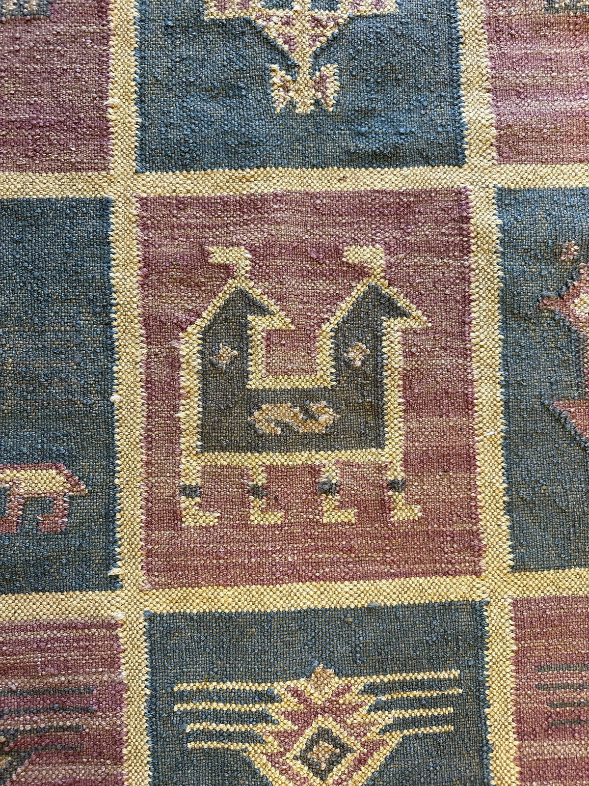 Indian Kilim Rug 6'5" x 9', Hand-Woven Wool, Beige, Blue & Cream, view 2