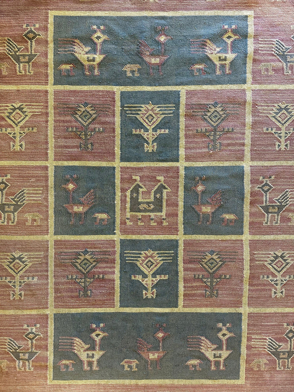 Indian Kilim Rug 6'5" x 9', Hand-Woven Wool, Beige, Blue & Cream, view 3