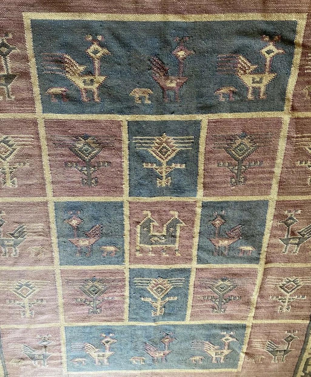 Indian Kilim Rug 6'5" x 9', Hand-Woven Wool, Beige, Blue & Cream, view 4