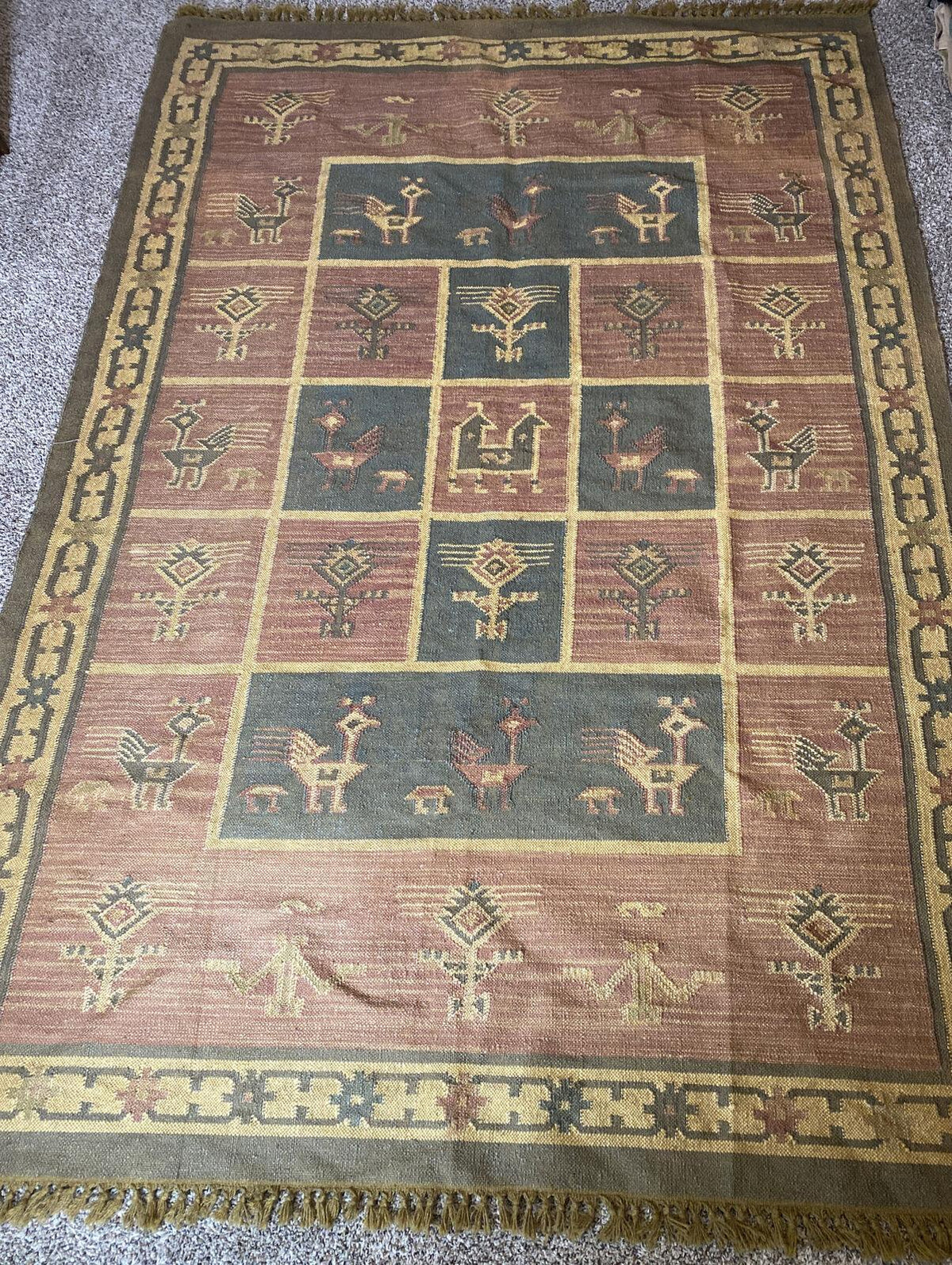 Indian Kilim Rug 6'5" x 9', Hand-Woven Wool, Beige, Blue & Cream, view 5