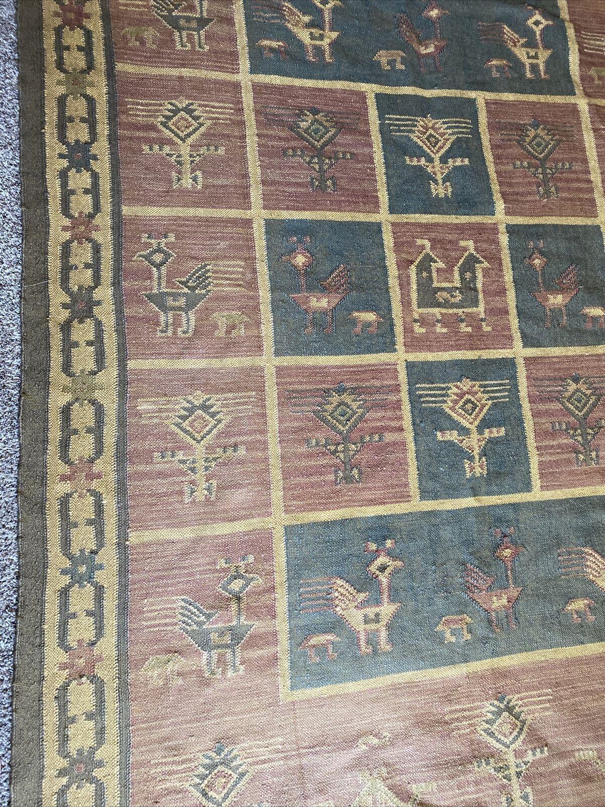 Indian Kilim Rug 6'5" x 9', Hand-Woven Wool, Beige, Blue & Cream, view 9