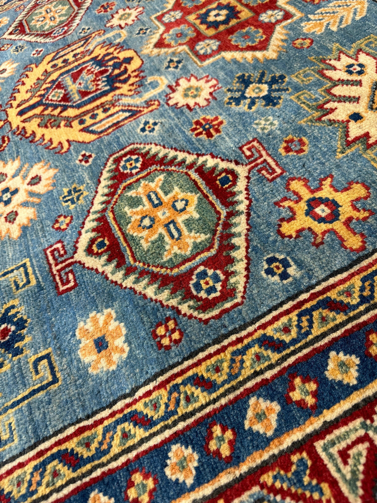 Afghan Super Kazak Rug 4'10" x 6'11", Hand-Knotted Wool, Red, view 2