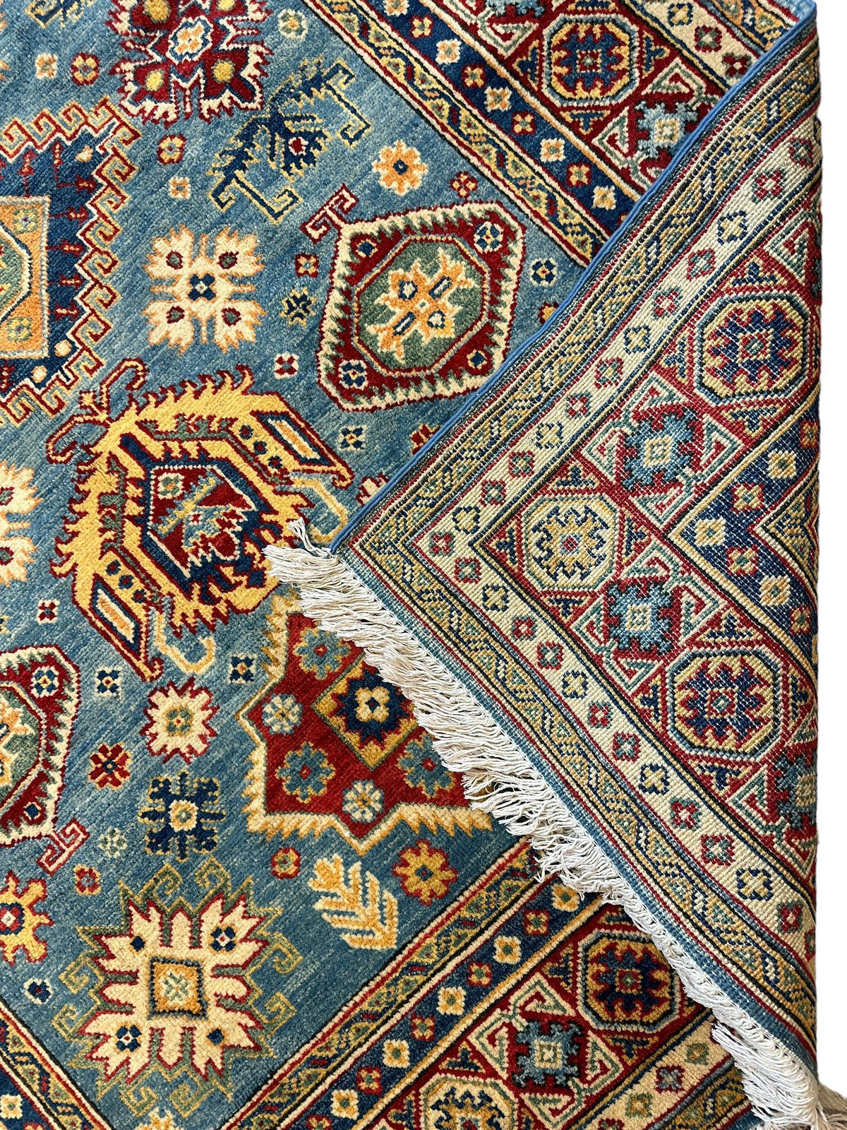 Afghan Super Kazak Rug 4'10" x 6'11", Hand-Knotted Wool, Red, view 3