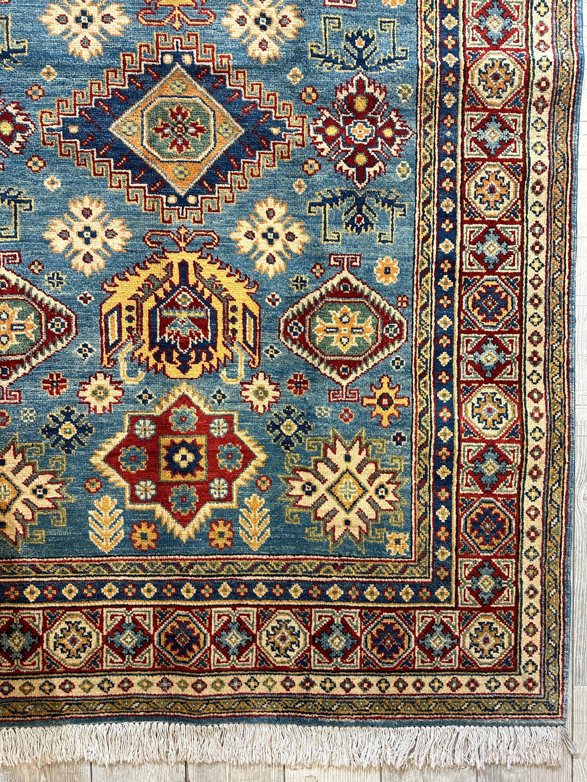 Afghan Super Kazak Rug 4'10" x 6'11", Hand-Knotted Wool, Red, view 4