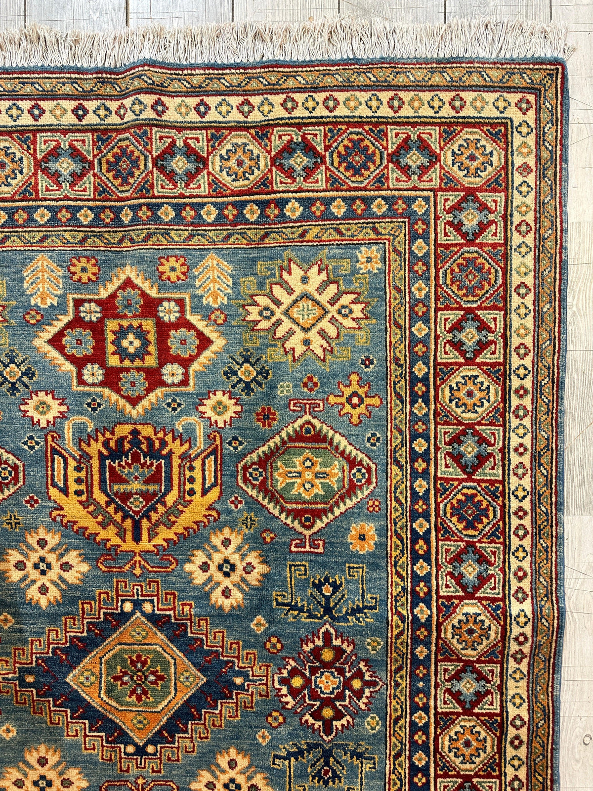 Afghan Super Kazak Rug 4'10" x 6'11", Hand-Knotted Wool, Red, view 5