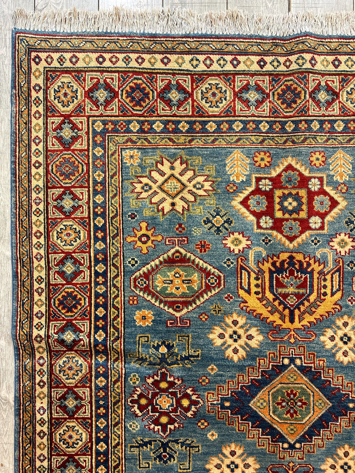 Afghan Super Kazak Rug 4'10" x 6'11", Hand-Knotted Wool, Red, view 6