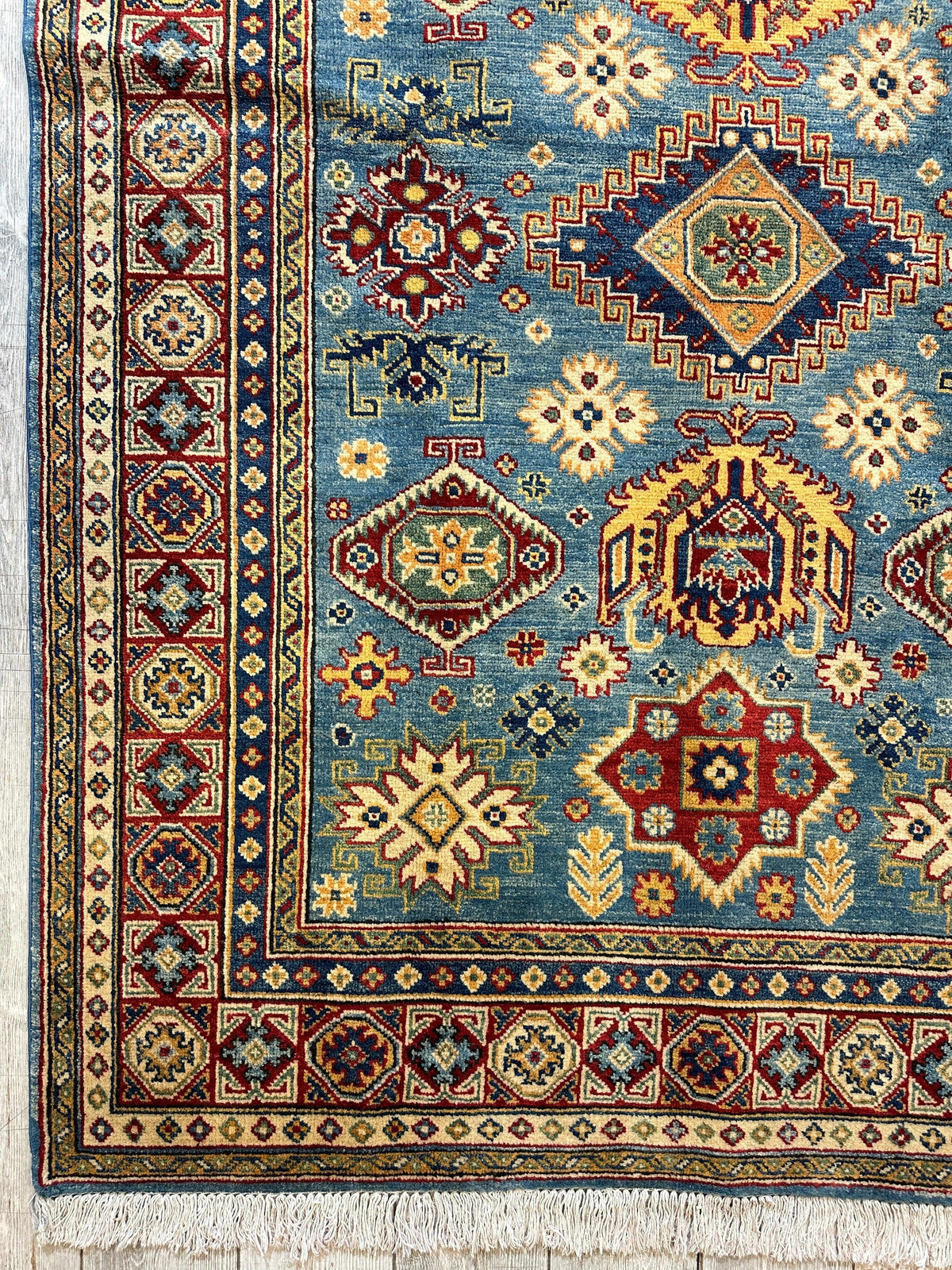 Afghan Super Kazak Rug 4'10" x 6'11", Hand-Knotted Wool, Red, view 7