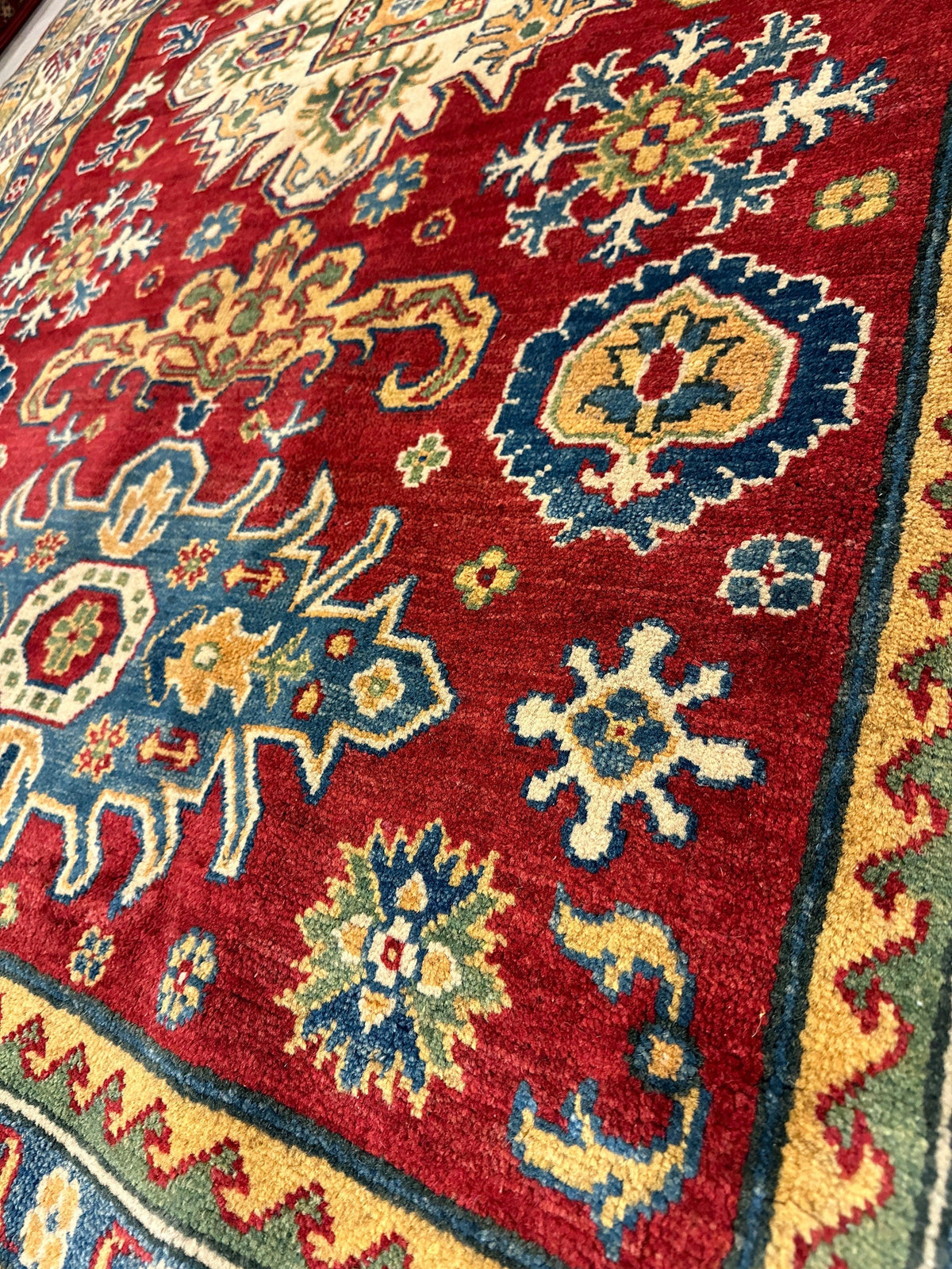 Afghan Super Kazak Rug 5'6" x 7'11", Hand-Knotted Wool, Red, view 2