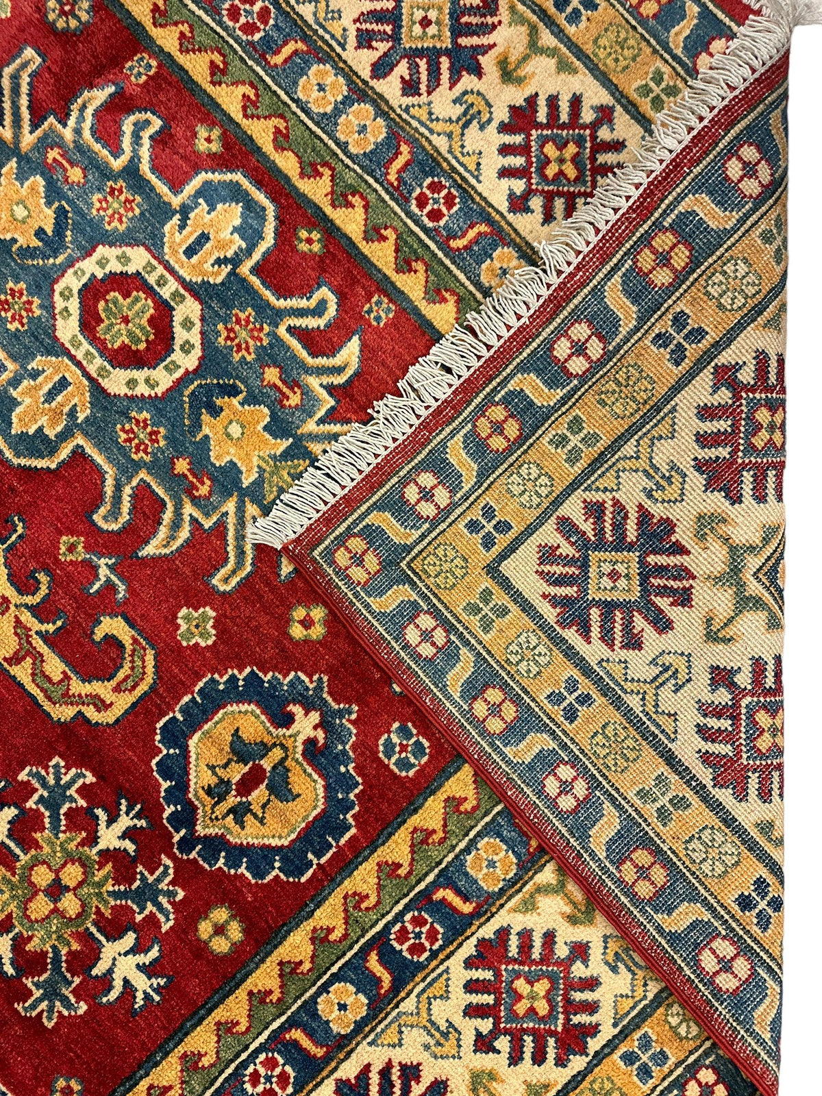 Afghan Super Kazak Rug 5'6" x 7'11", Hand-Knotted Wool, Red, view 3