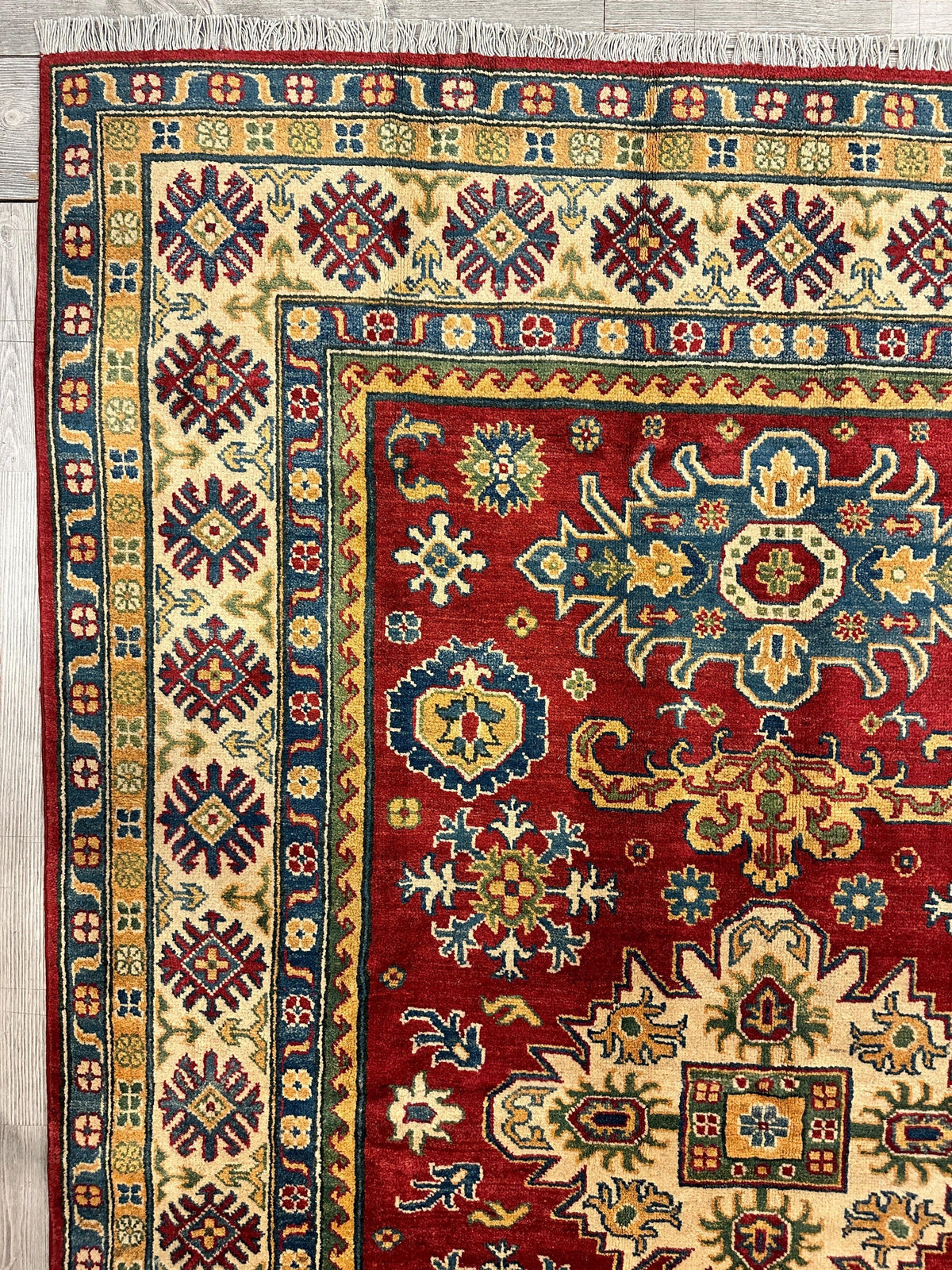 Afghan Super Kazak Rug 5'6" x 7'11", Hand-Knotted Wool, Red, view 4