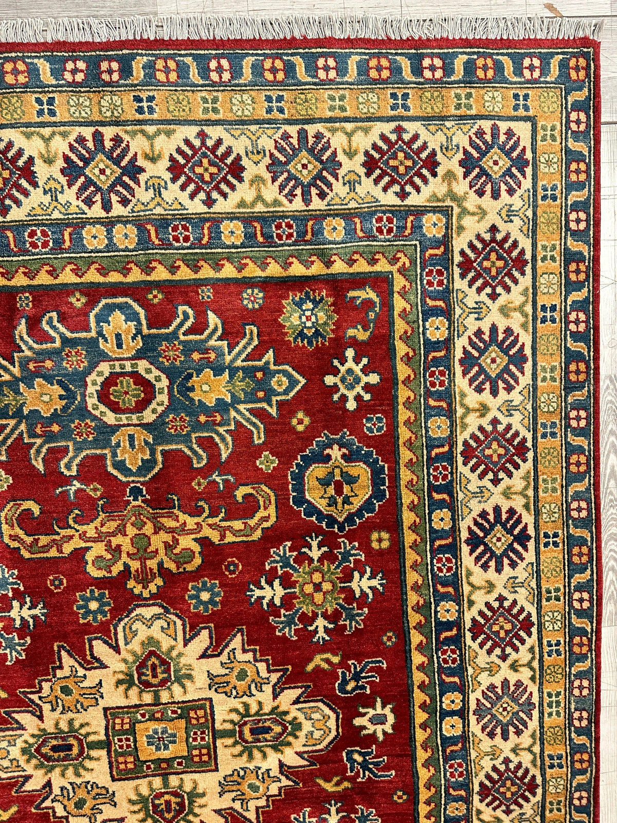Afghan Super Kazak Rug 5'6" x 7'11", Hand-Knotted Wool, Red, view 5