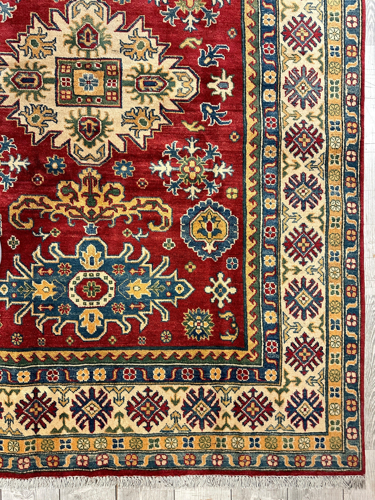 Afghan Super Kazak Rug 5'6" x 7'11", Hand-Knotted Wool, Red, view 6