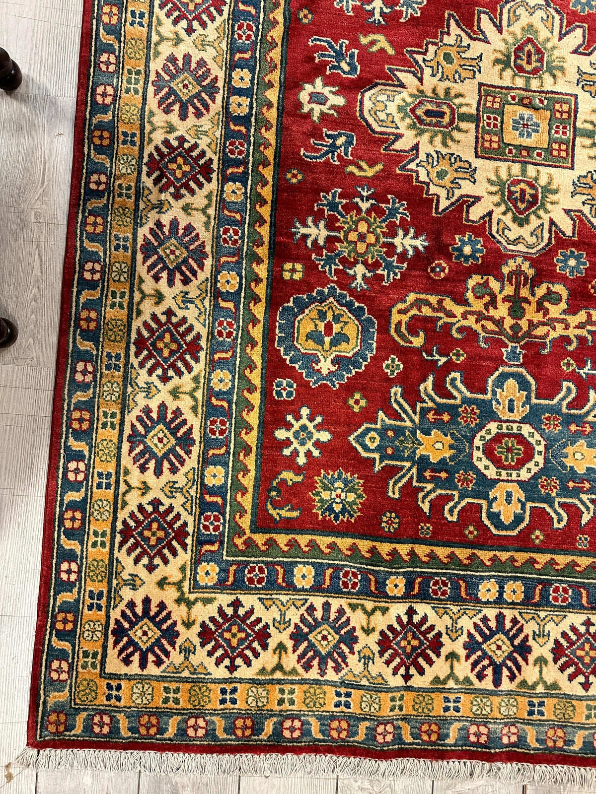 Afghan Super Kazak Rug 5'6" x 7'11", Hand-Knotted Wool, Red, view 7