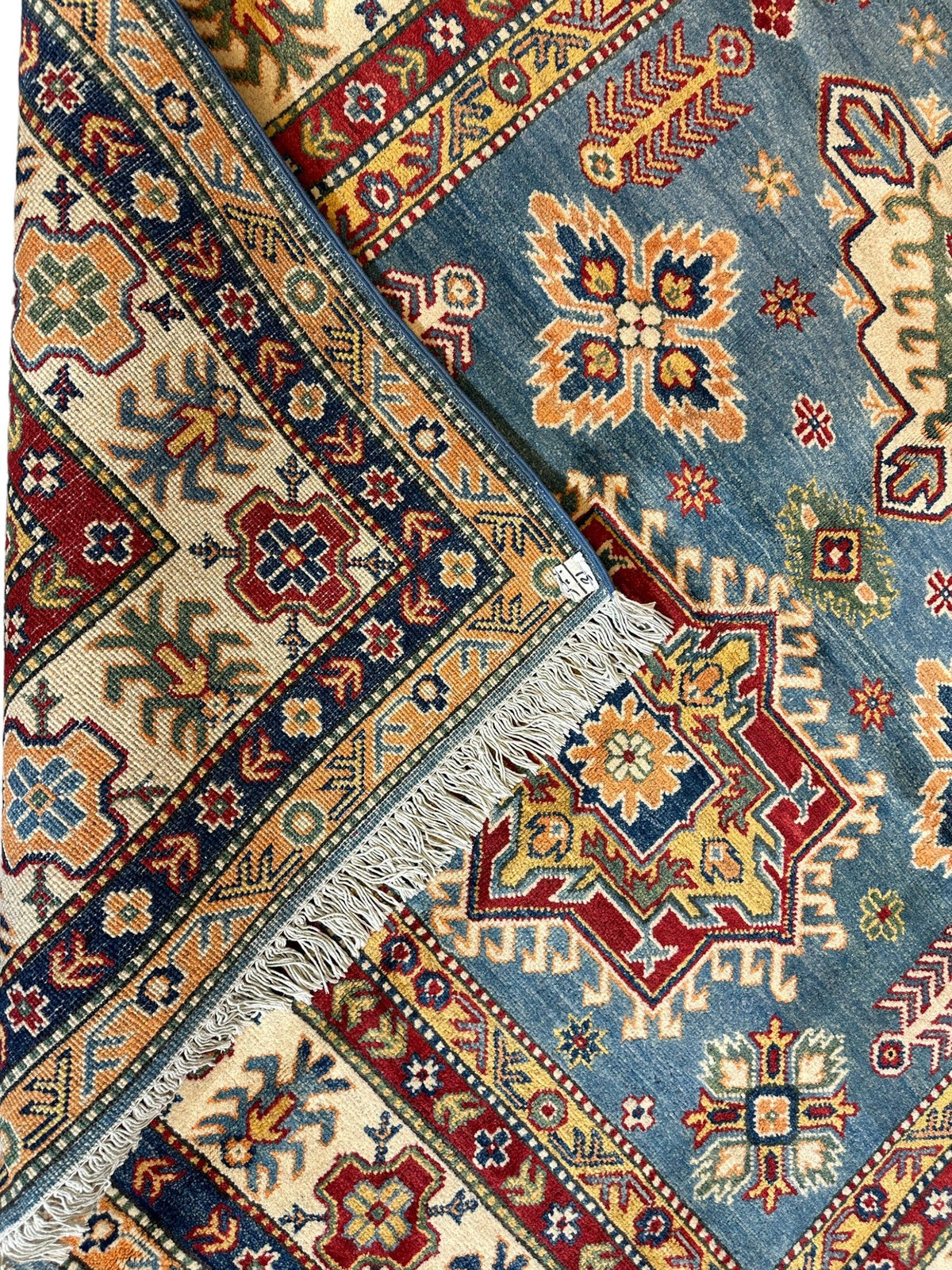 Afghan Super Kazak Rug 5'6" x 8'4", Hand-Knotted Wool, Red, view 3