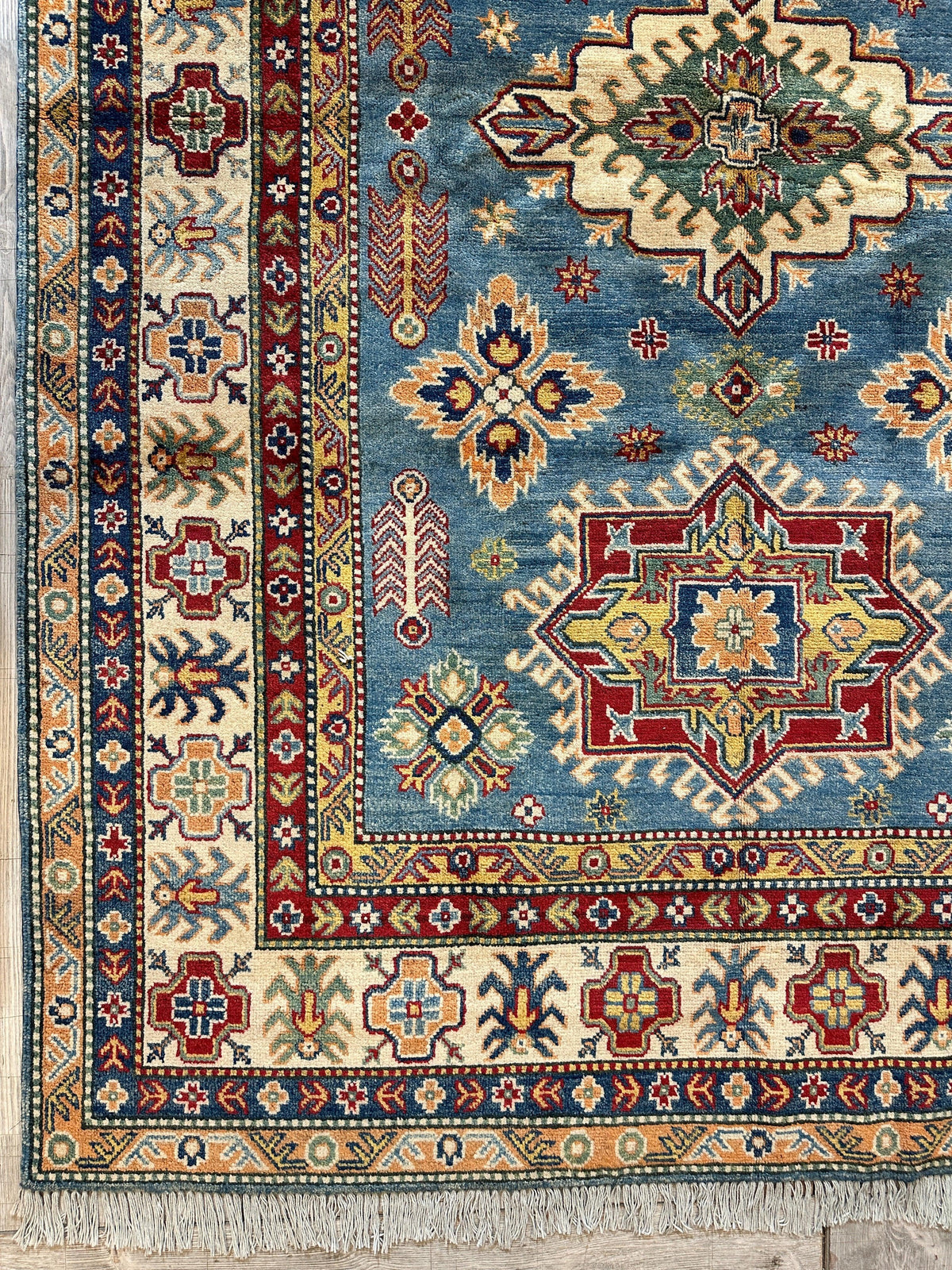 Afghan Super Kazak Rug 5'6" x 8'4", Hand-Knotted Wool, Red, view 4