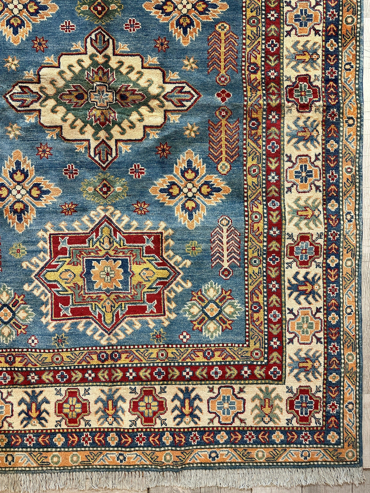 Afghan Super Kazak Rug 5'6" x 8'4", Hand-Knotted Wool, Red, view 5