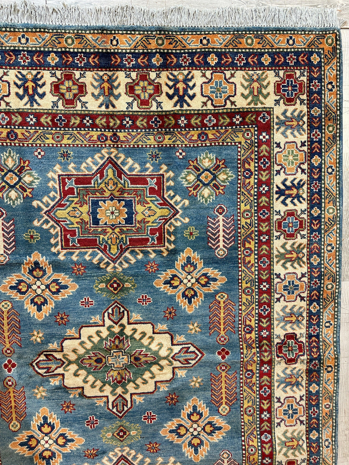 Afghan Super Kazak Rug 5'6" x 8'4", Hand-Knotted Wool, Red, view 6
