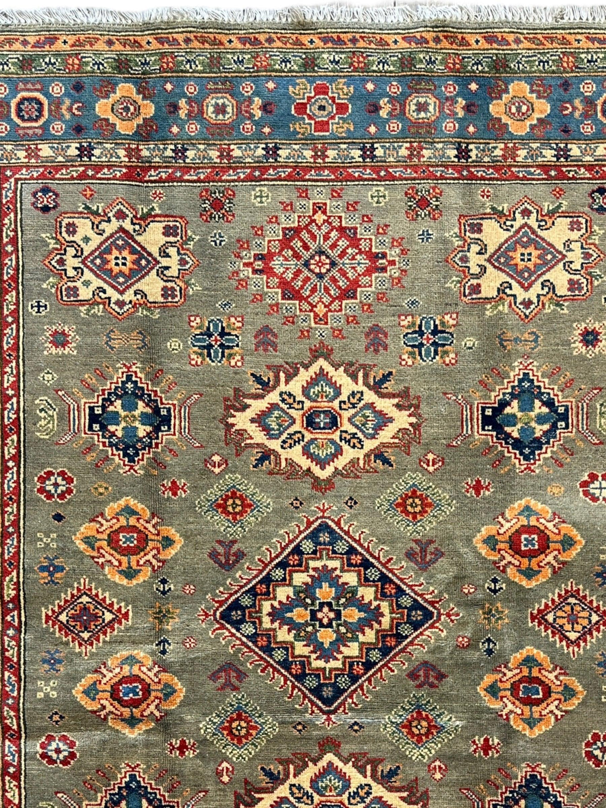 Afghan Super Kazak Rug 4'11" x 6'10", Hand-Knotted Wool, Green, view 2