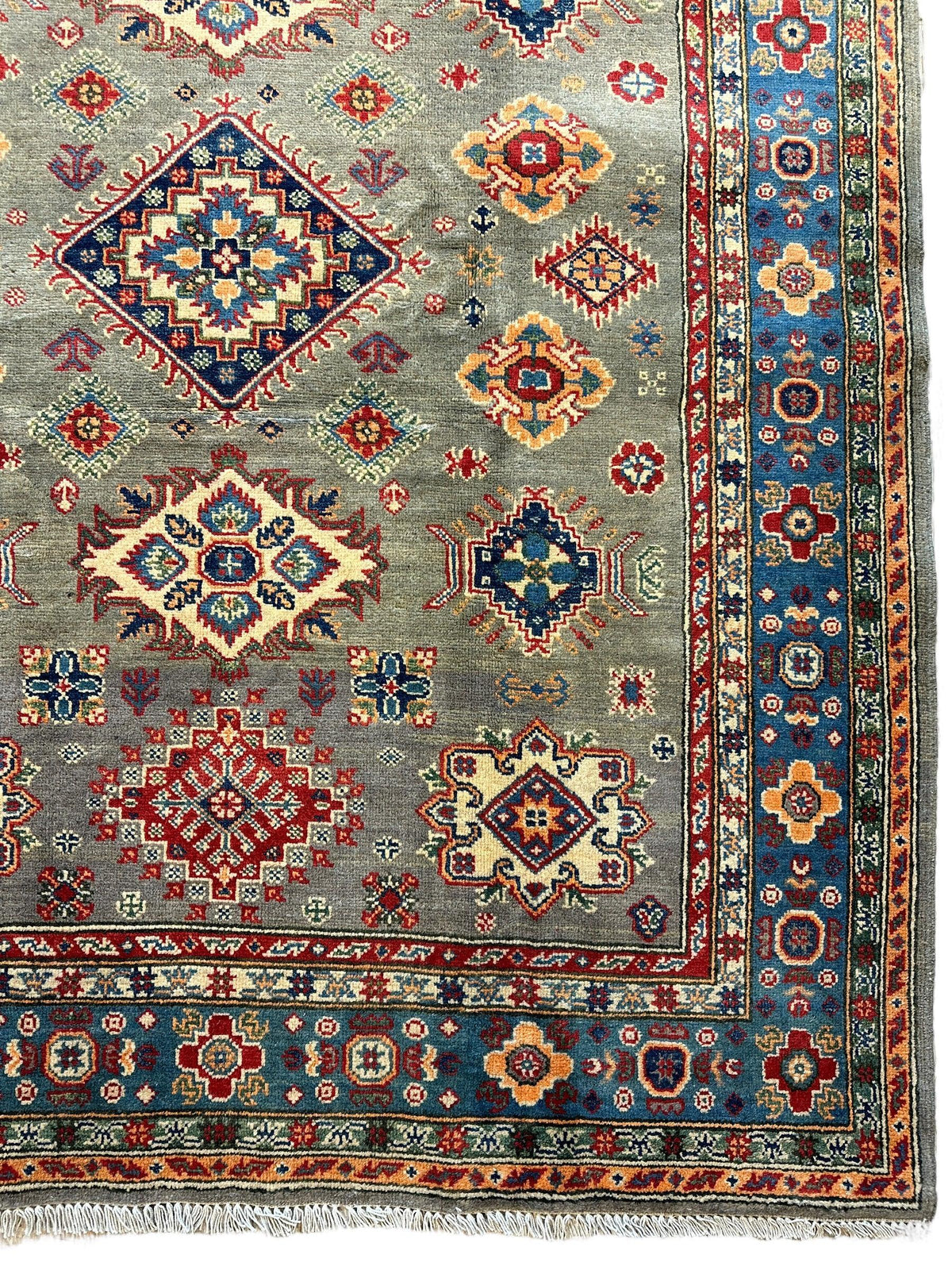 Afghan Super Kazak Rug 4'11" x 6'10", Hand-Knotted Wool, Green, view 3