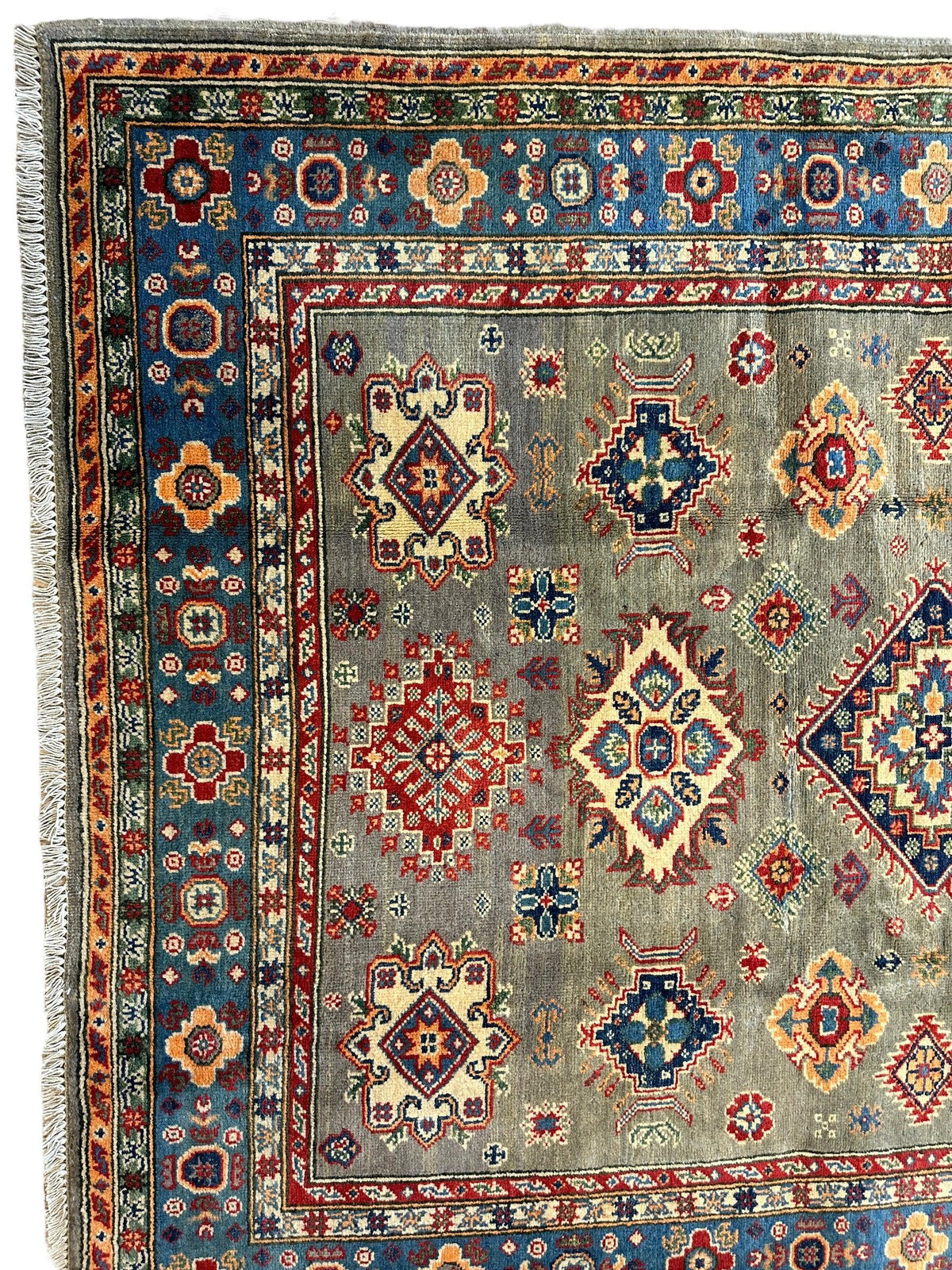 Afghan Super Kazak Rug 4'11" x 6'10", Hand-Knotted Wool, Green, view 4
