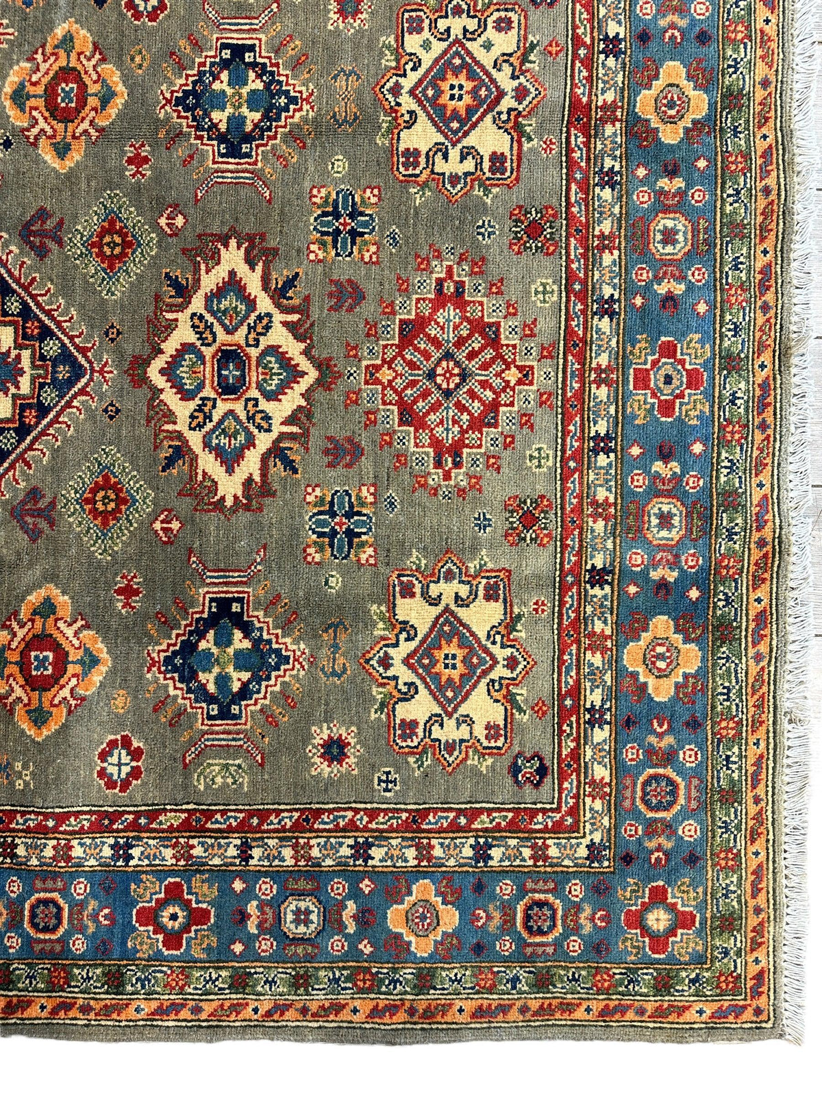 Afghan Super Kazak Rug 4'11" x 6'10", Hand-Knotted Wool, Green, view 6