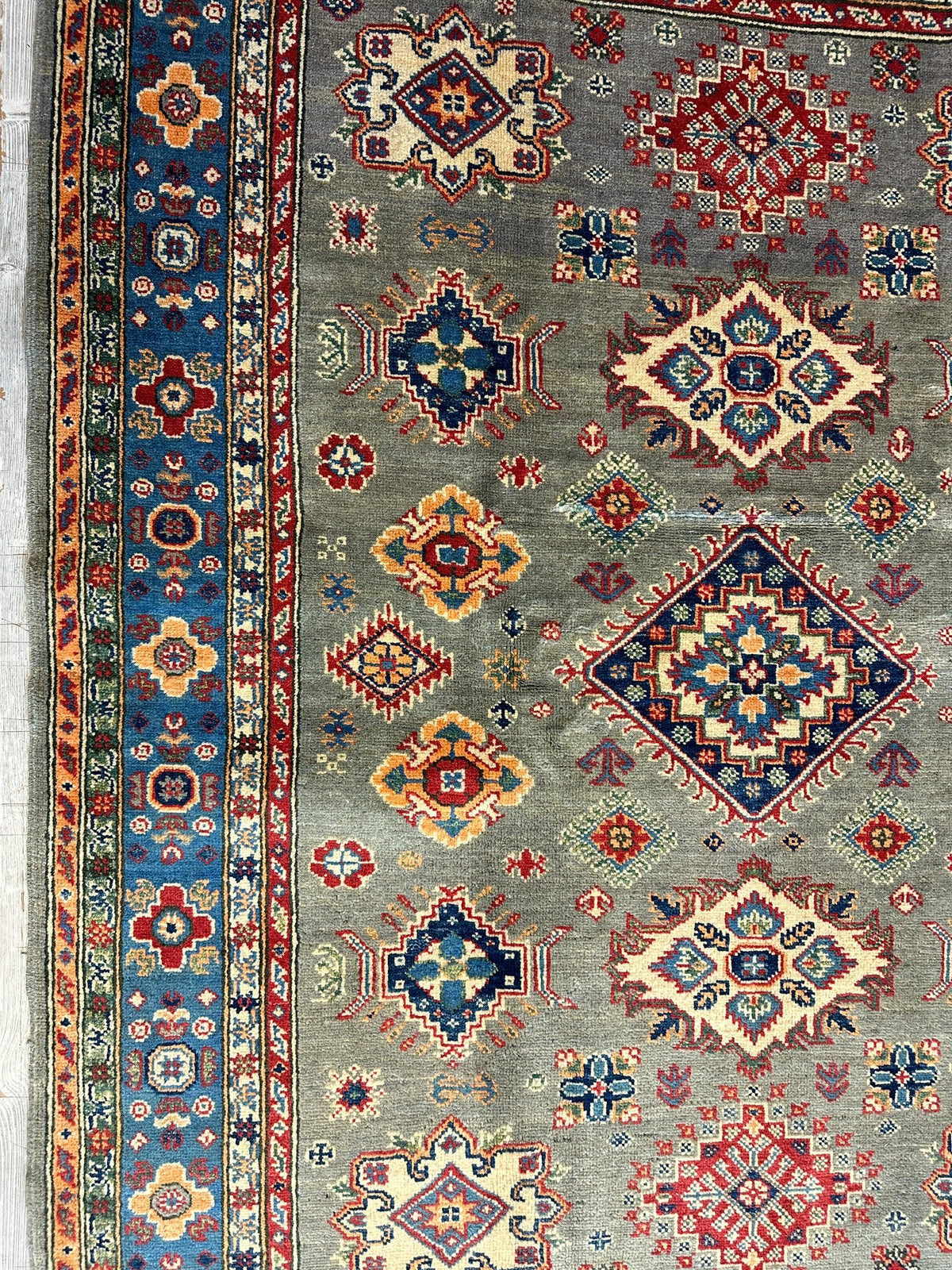 Afghan Super Kazak Rug 4'11" x 6'10", Hand-Knotted Wool, Green, view 7
