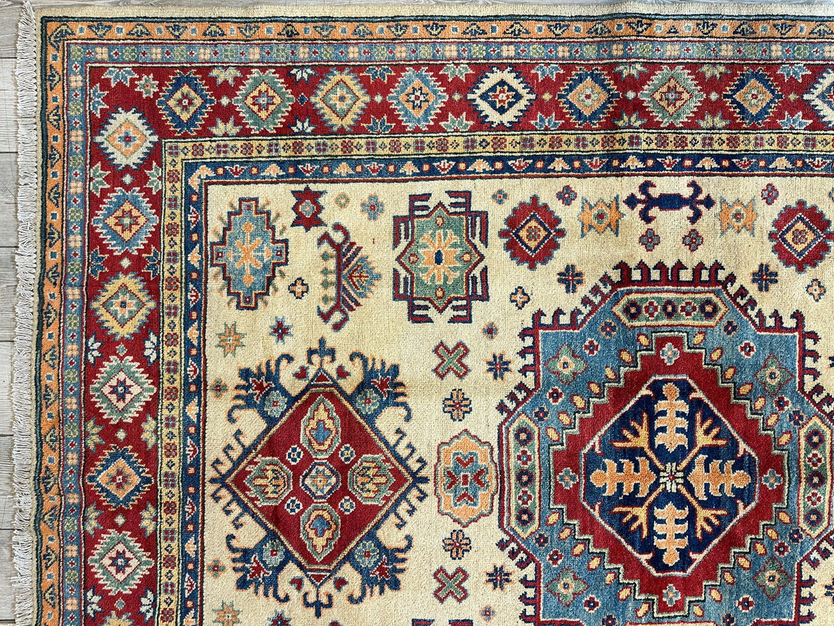 Afghan Super Kazak Rug 5'8" x 7'11", Hand-Knotted Wool, Red, view 3