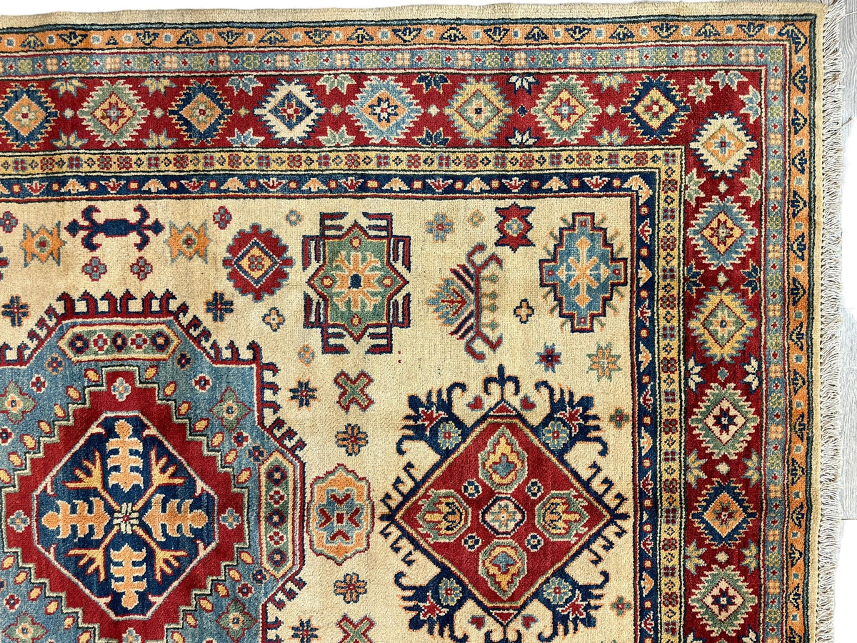 Afghan Super Kazak Rug 5'8" x 7'11", Hand-Knotted Wool, Red, view 4