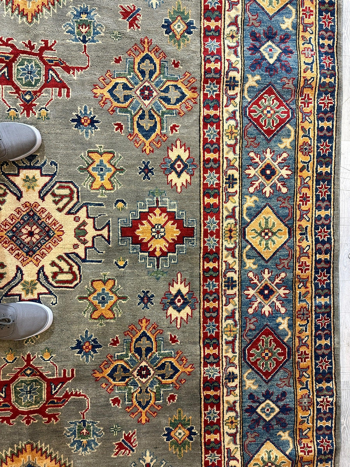 Fine Hand Knotted Afghani Super Kazak Rug 7 x 10, view 11