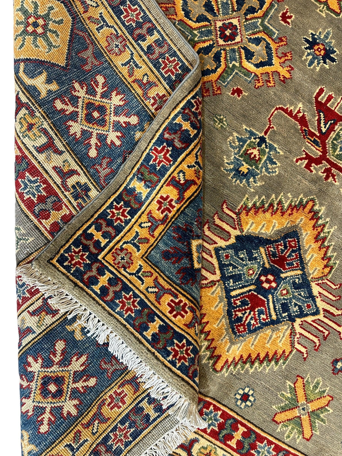 Fine Hand Knotted Afghani Super Kazak Rug 7 x 10, view 13