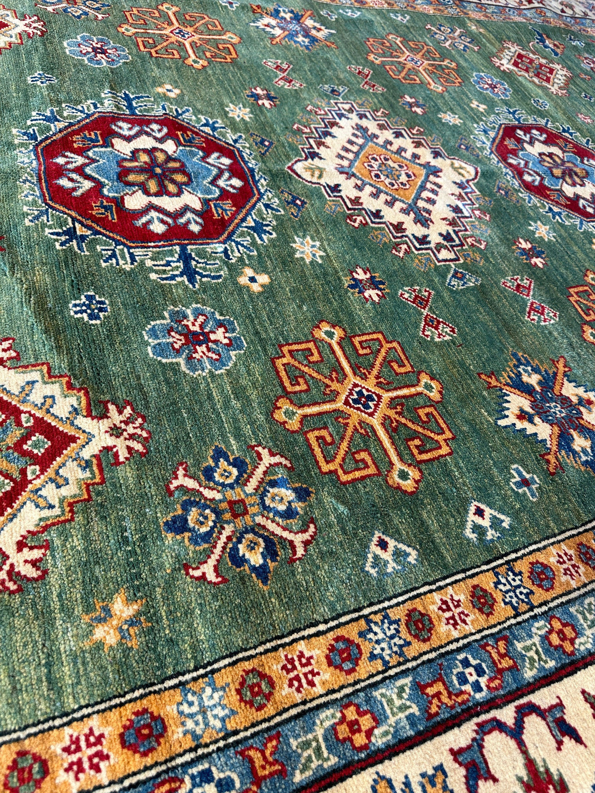 Fine Hand Knotted Afghani Super Kazak Rug 7 x 10, view 2