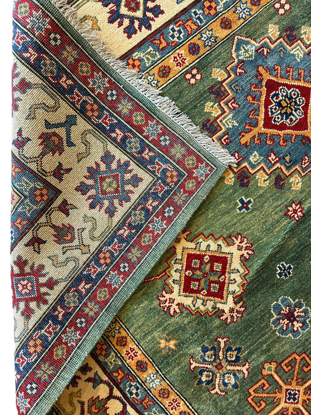 Fine Hand Knotted Afghani Super Kazak Rug 7 x 10, view 3