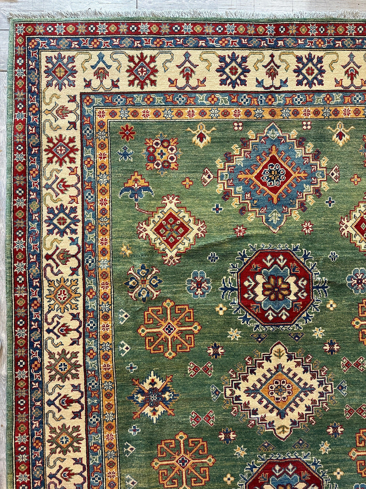 Fine Hand Knotted Afghani Super Kazak Rug 7 x 10, view 5