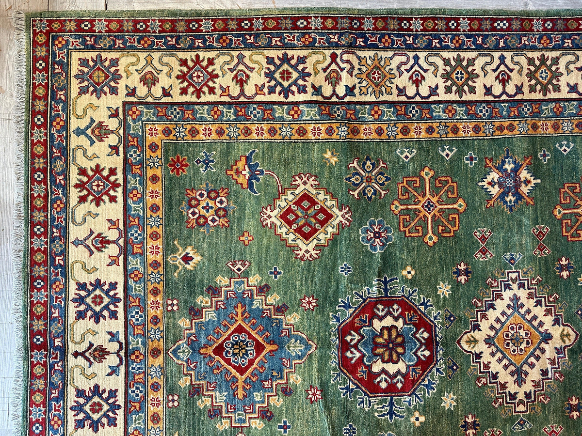 Fine Hand Knotted Afghani Super Kazak Rug 7 x 10, view 7