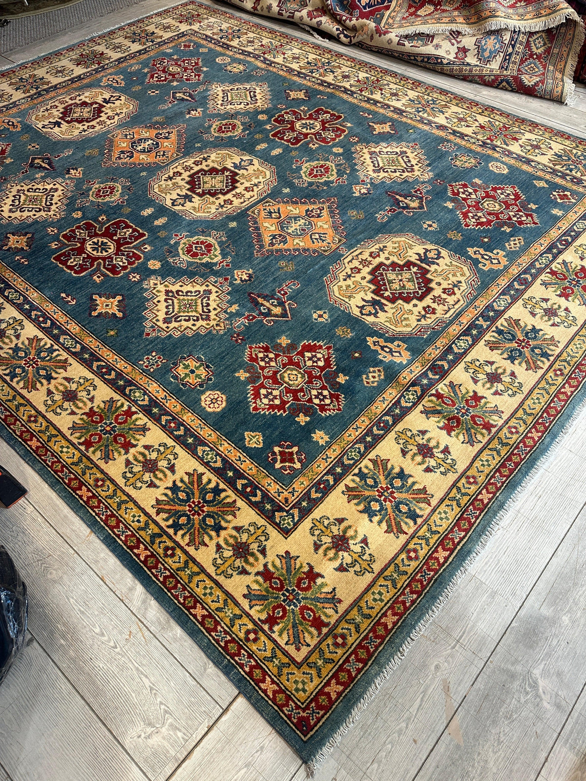 Afghan Super Kazak Rug 8'4" x 10'5", Hand-Knotted Wool, Red, view 7