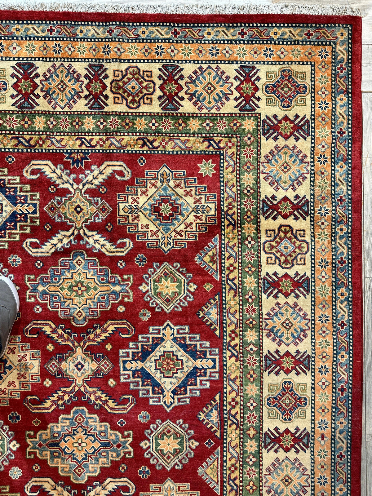 Afghan Kazak Tribal Rug 9x12, Red, Ivory & Gold, Hand-Knotted Wool, view 12