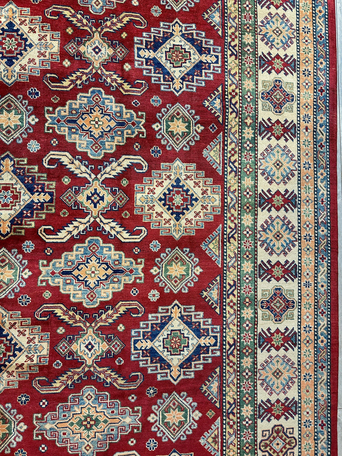 Afghan Kazak Tribal Rug 9x12, Red, Ivory & Gold, Hand-Knotted Wool, view 13