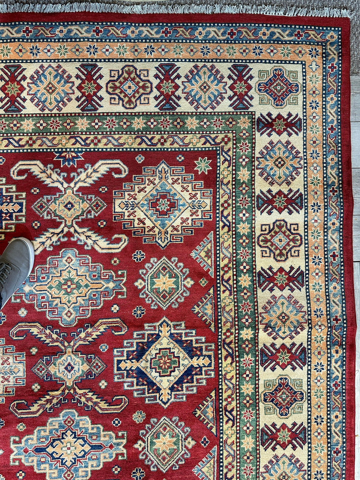 Afghan Kazak Tribal Rug 9x12, Red, Ivory & Gold, Hand-Knotted Wool, view 8