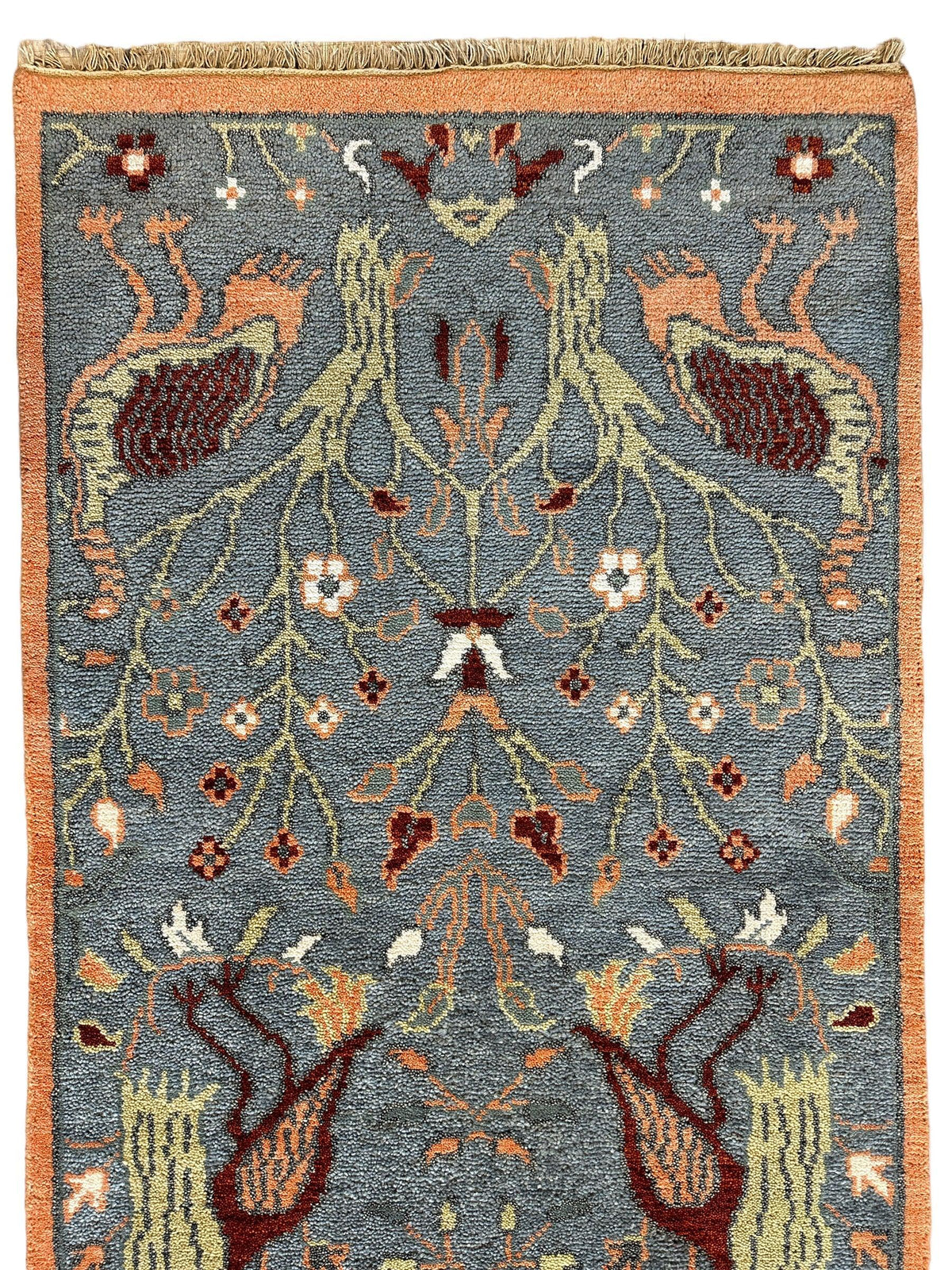 Indian Oushak Rug 3x5, Light Blue, Olive Green & Orange, Hand-Knotted Wool, view 3