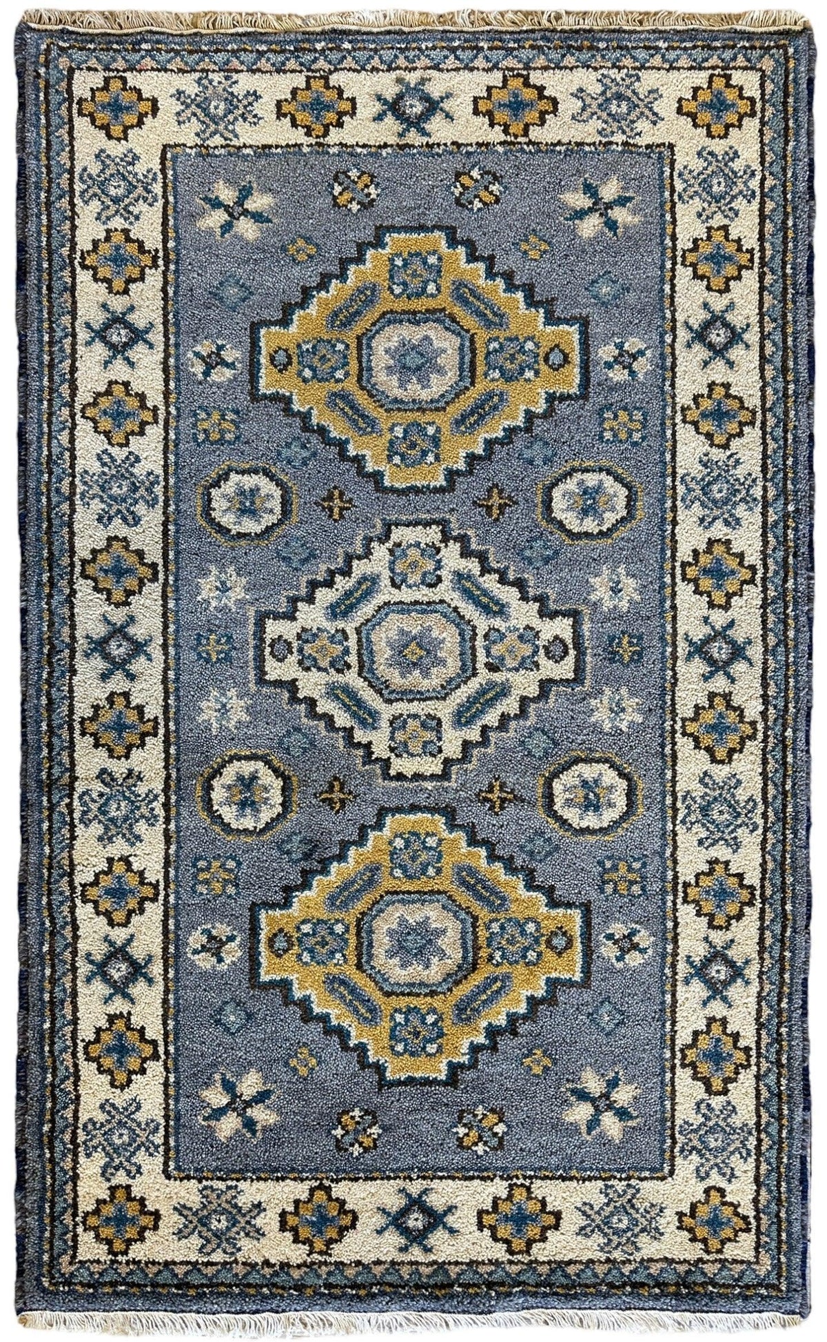 Indian Oushak Rug 3'1" x 5'1", Hand-Knotted Wool, Ivory & Beige