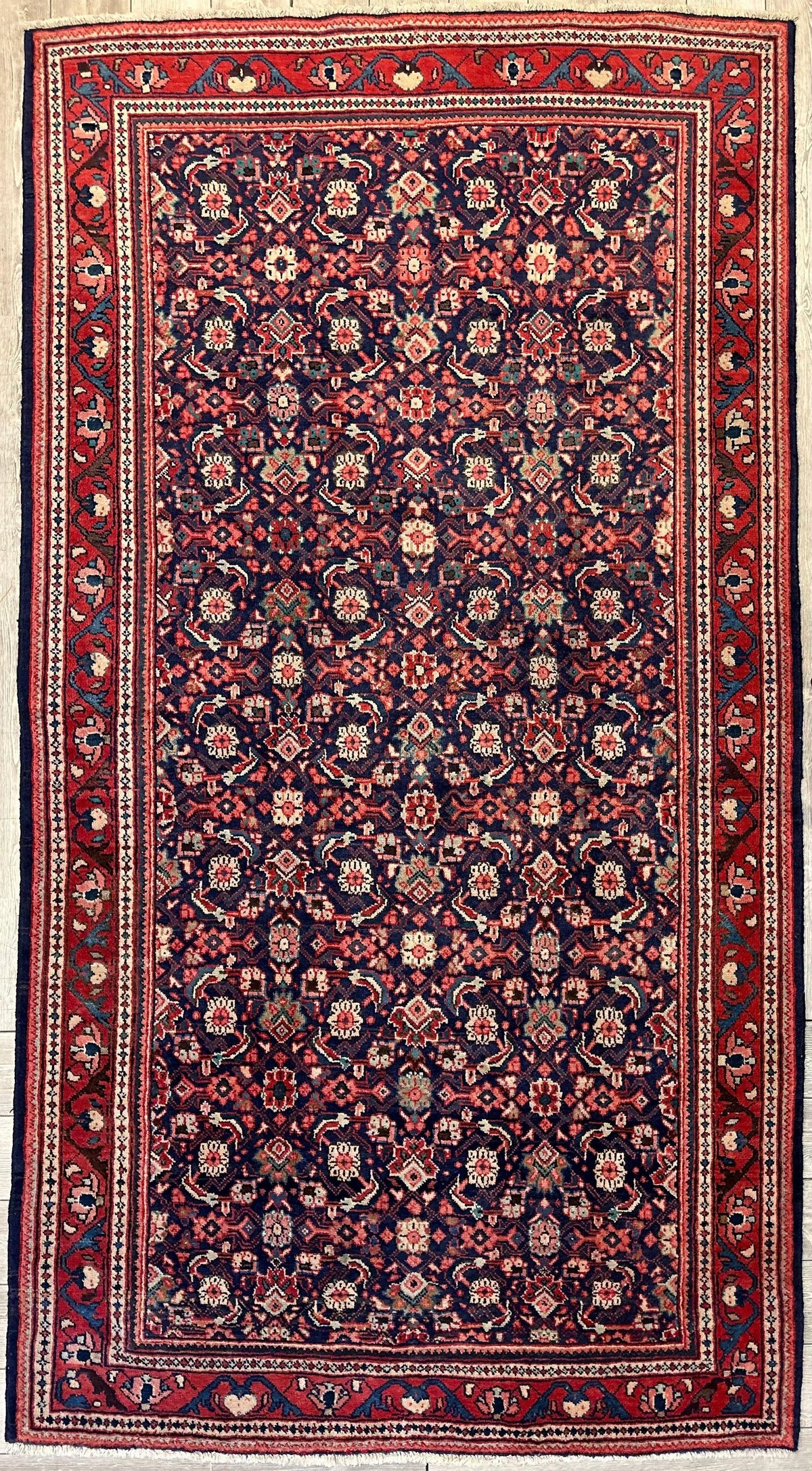 Vintage Persian Mahal Rug 5'6" x 10'3", Hand-Knotted Wool, 1960s, view 10