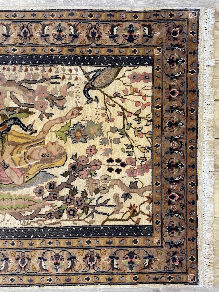 Vintage Chinese Pictorial Rug 4' x 5'11", Hand-Knotted Wool, Yellow, view 4