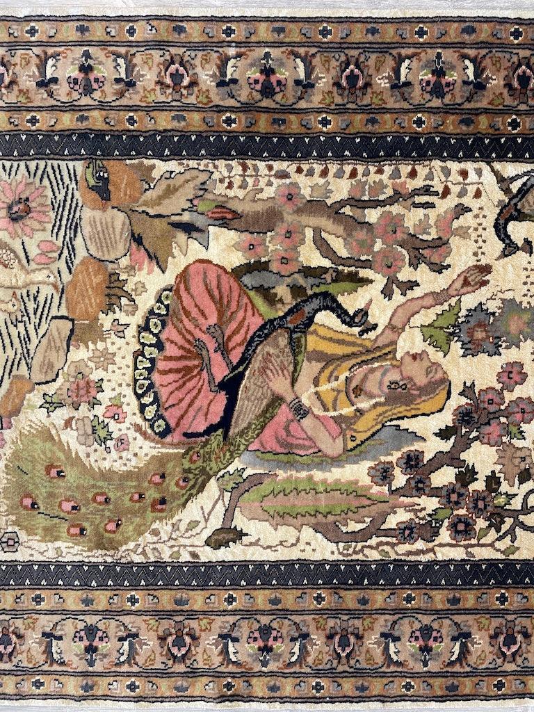 Vintage Chinese Pictorial Rug 4' x 5'11", Hand-Knotted Wool, Yellow, view 5